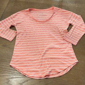 GAP Coral and White Striped Long Sleeve Top